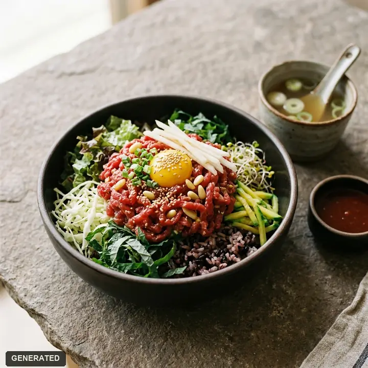 yukhoe (raw beef tartare) with sesame oil