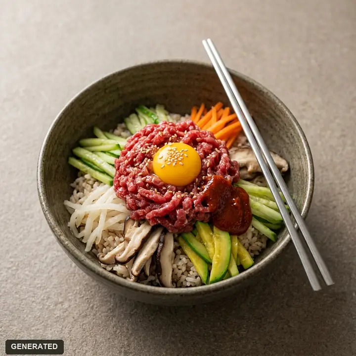 yukhoe (raw beef tartare) with flying fish roe