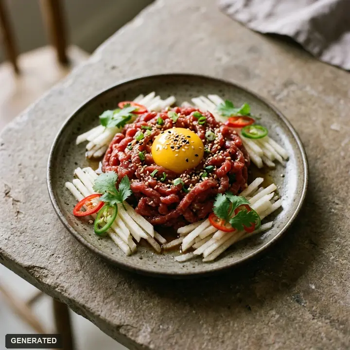 half chadol (thin beef brisket) and half yukhoe (raw beef tartare)