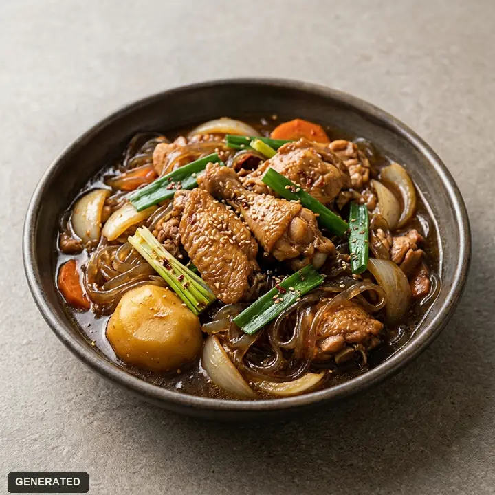 boneless jjimdak (soy-braised chicken), small, extra glass noodles