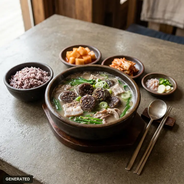 suyuk gukbap set (pork soup with rice, plus boiled pork kept warm in broth)