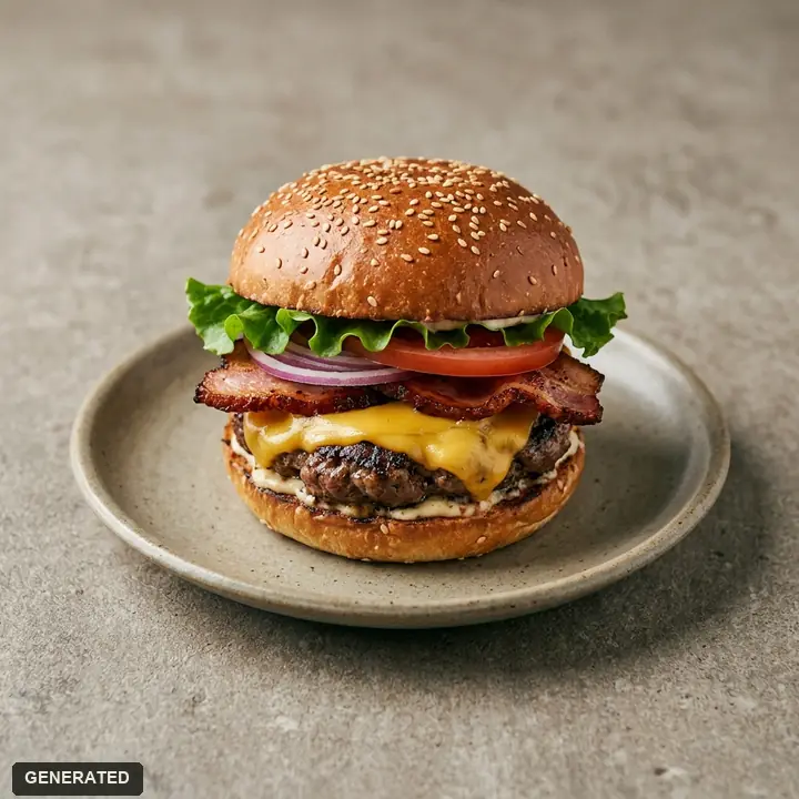 classic burger with a Korean beef (hanwoo) patty