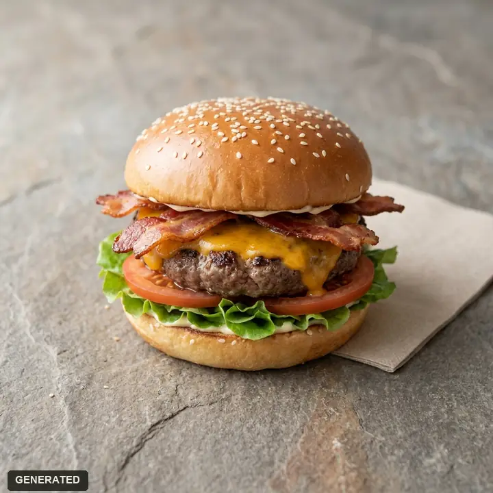 BLT cheeseburger (bacon, lettuce, tomato)