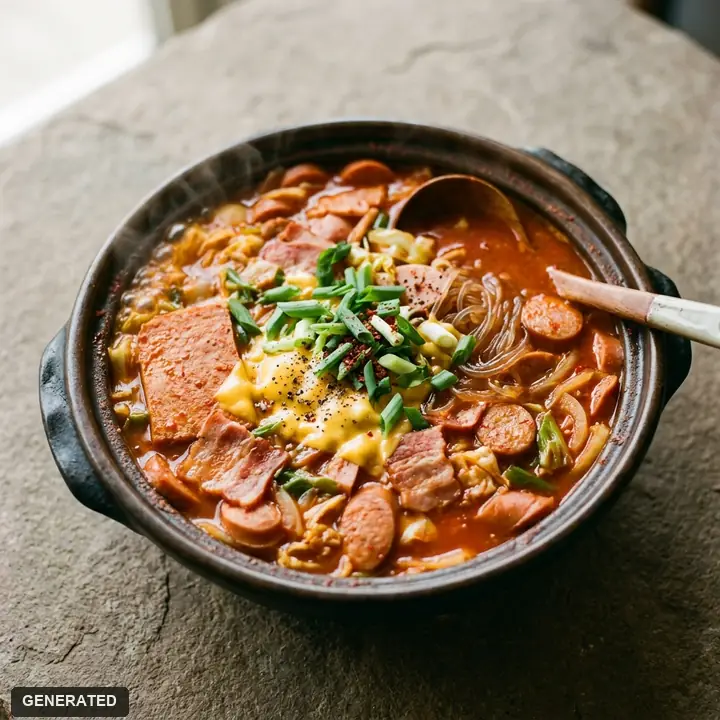 budae-jjigae (spicy army stew with six kinds of ham)