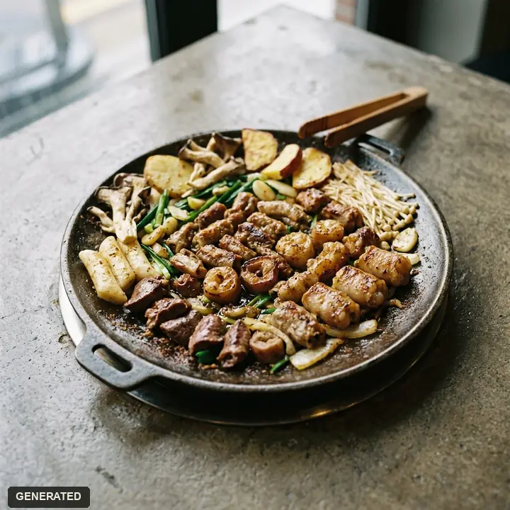 hanu mixed gopchang (grilled Korean beef intestines)