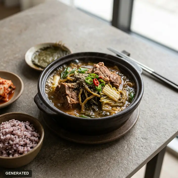 ugeoji gamjatang (pork back-bone stew with dried cabbage greens), small size