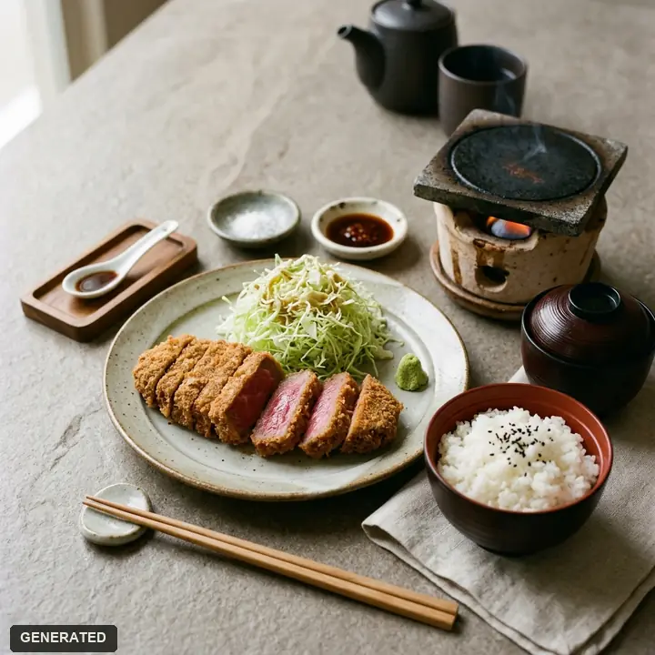 gyukatsu (breaded beef cutlet you finish on a small grill)