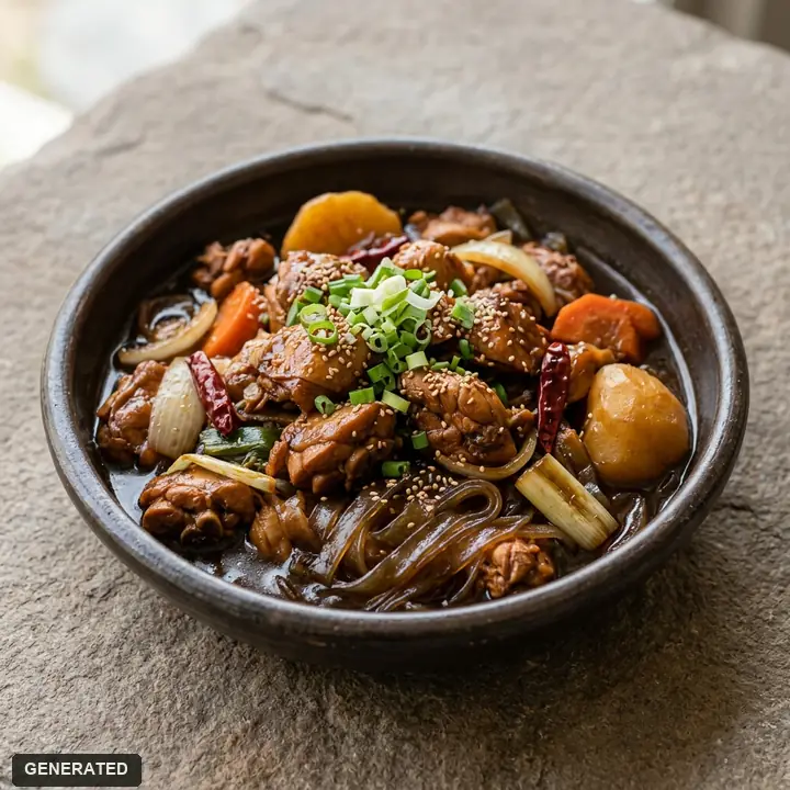 Andong jjimdak, medium size (soy-braised chicken) with mozzarella, regular spice