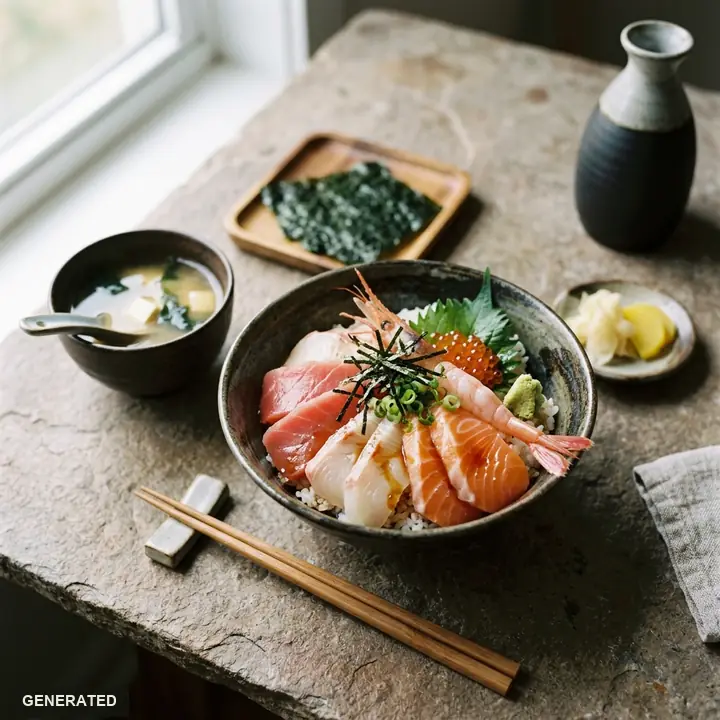 Bada (rice bowl with mixed fresh seafood)