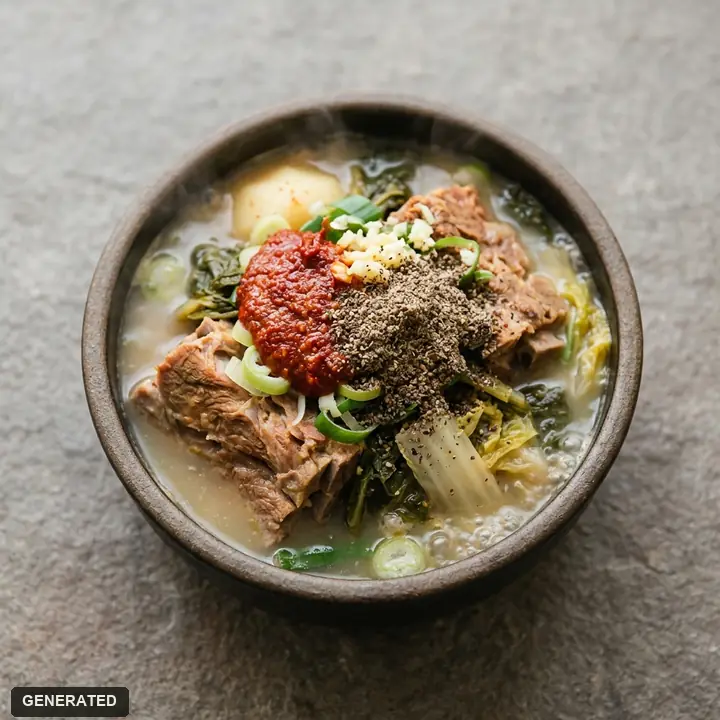 gamjatang (spicy pork backbone stew with potato), small, plus fried rice