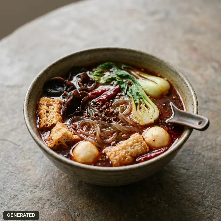 malatang, level 2 spice (Sichuan numbing-spicy soup with ingredients you pick)