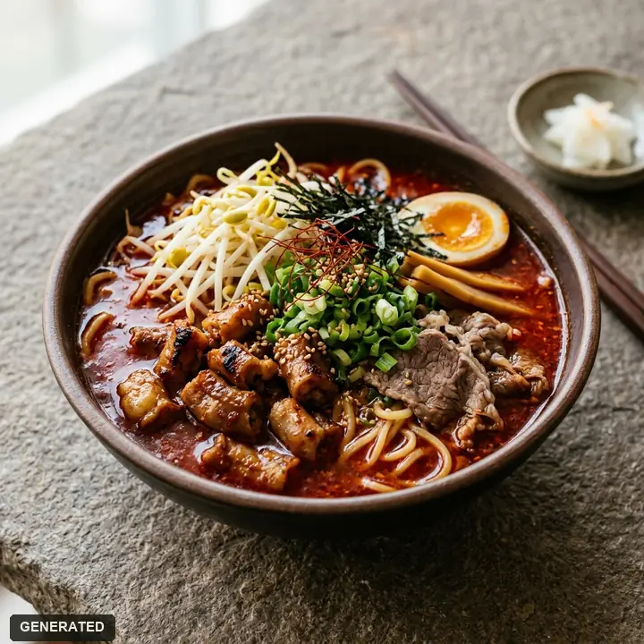 spicy shoyu ramen (soy sauce broth with chicken and clam)