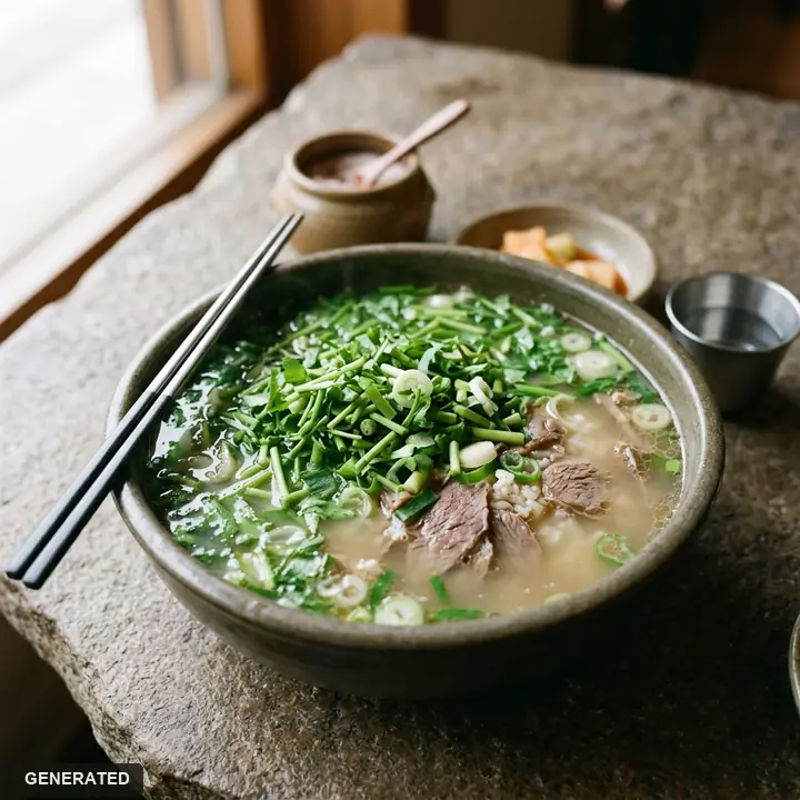 minari gomtang (beef bone soup with water dropwort)
