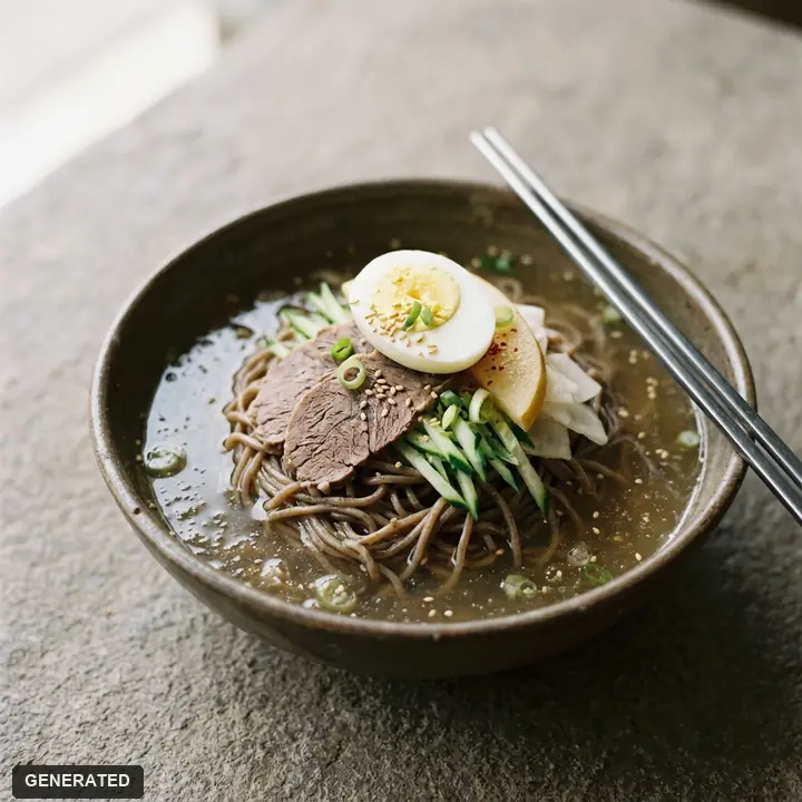 pyeongyang naengmyeon (cold buckwheat noodles in clear broth)