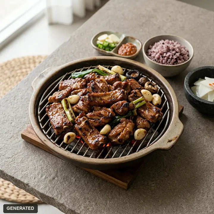 grilled pork set (neck, belly, collar) with cheonggukjang (strong fermented soybean stew)