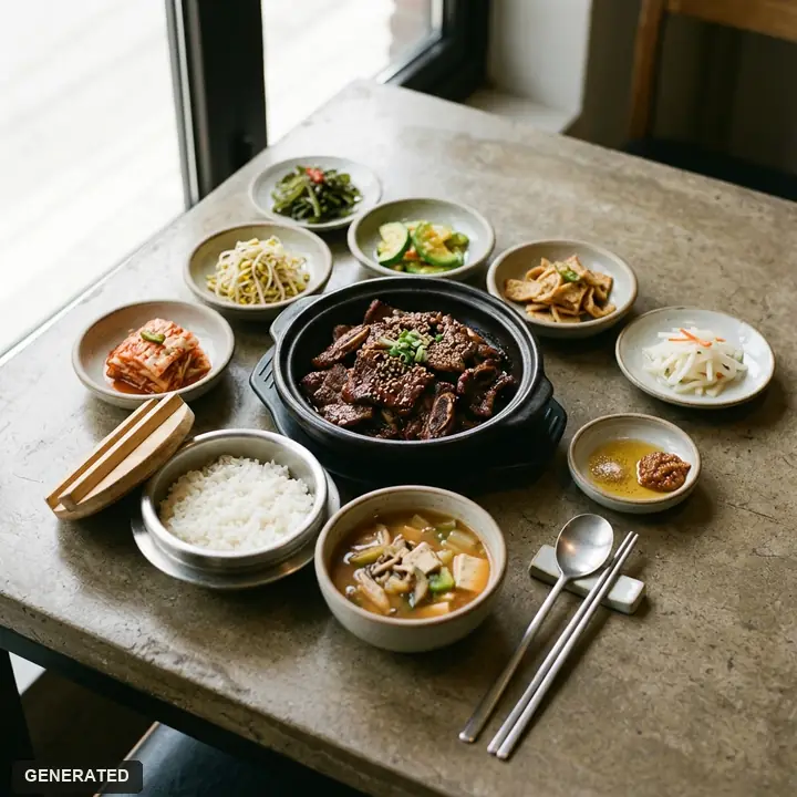 yangnyeom sogalbi set meal (marinated beef short rib with rice or cold noodles)
