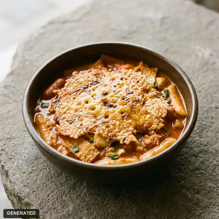 tteokbokki with pollock roe and cheese crust (spicy rice cakes)