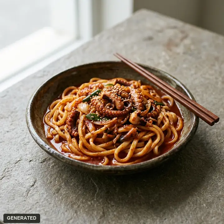 nakji bibim kalguksu (spicy mixed knife-cut noodles with octopus)