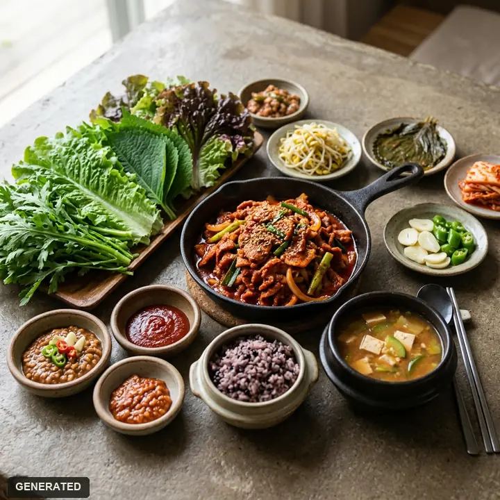 so-galbi set meal (grilled marinated beef ribs with rice, soup and side dishes)