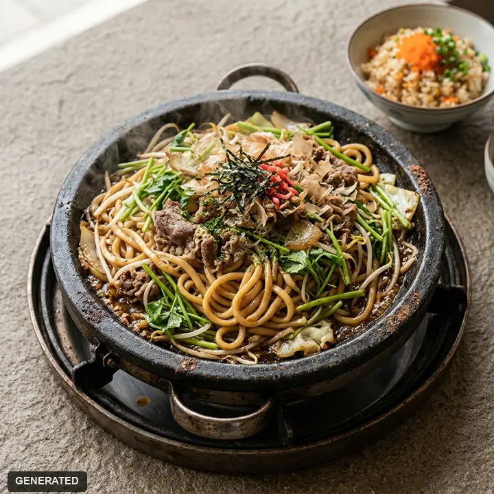 돌판 미나리 야끼소바