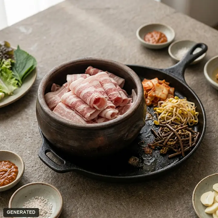 naengsam (thin frozen pork belly)