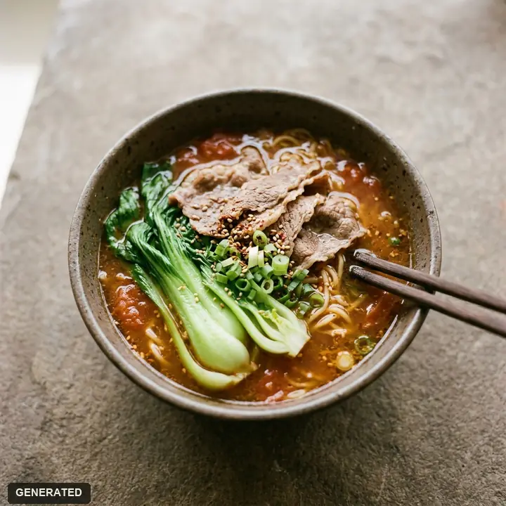 basil tomato ramen (tomato broth ramen with basil pesto)