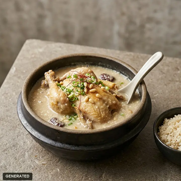 jat samgyetang (chicken soup with pine nuts)