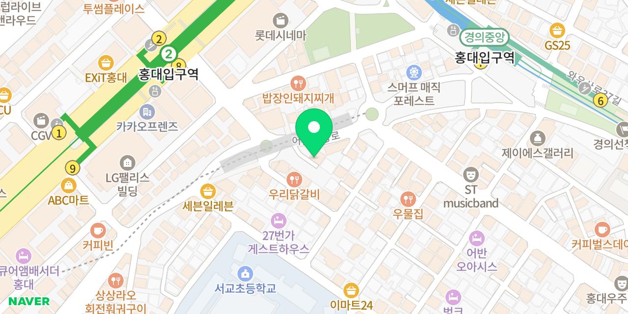 Map showing where Yukjeon Gukbap Hongdae-jeom is