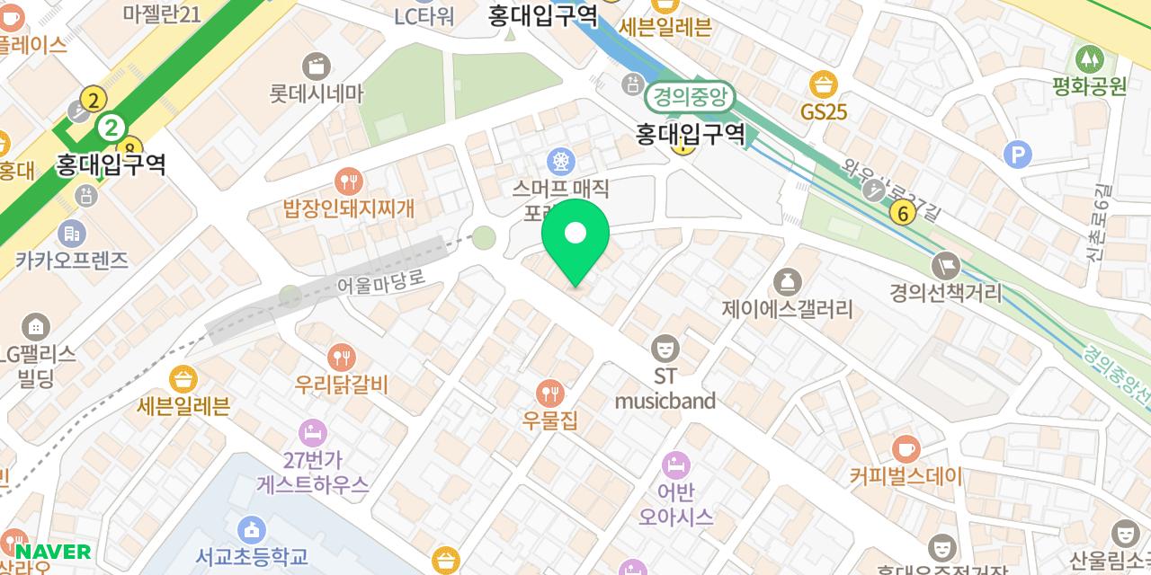 멘지 홍대점 위치가 표시된 지도