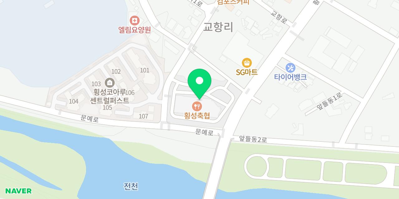 횡성축협 한우프라자 본점 위치가 표시된 지도