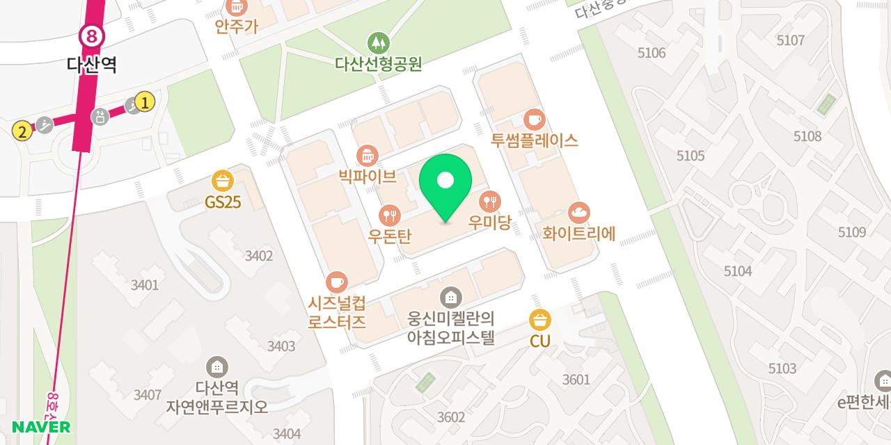 강릉엄지네꼬막집 다산역점 위치가 표시된 지도