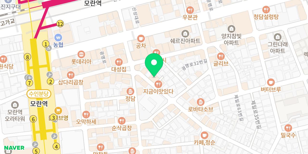 등갈비달인 모란 본점 위치가 표시된 지도