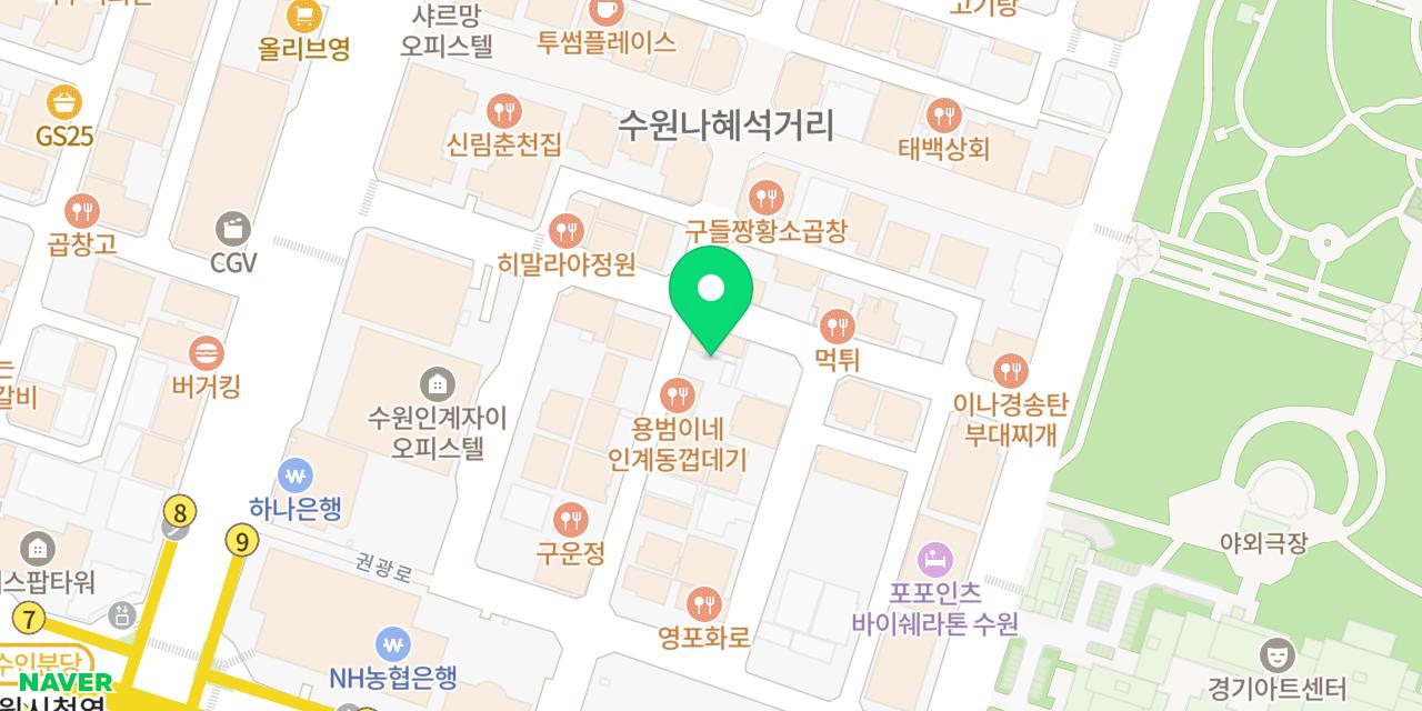 태능감자탕 수원인계점 위치가 표시된 지도