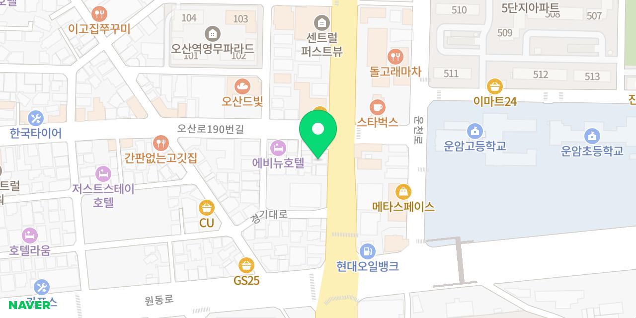 교동짬뽕 오산점 위치가 표시된 지도