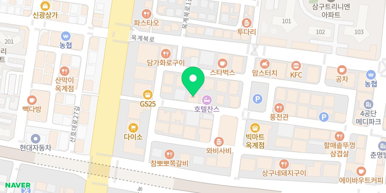 시장한상 옥계본점 위치가 표시된 지도
