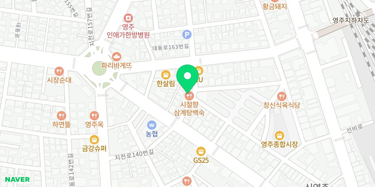 Map showing where Sijeolhyang Samgyetang Baeksuk is