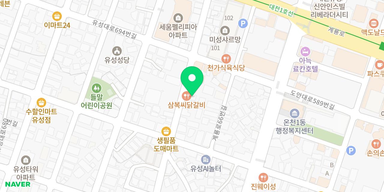 삼복씨닭갈비 위치가 표시된 지도