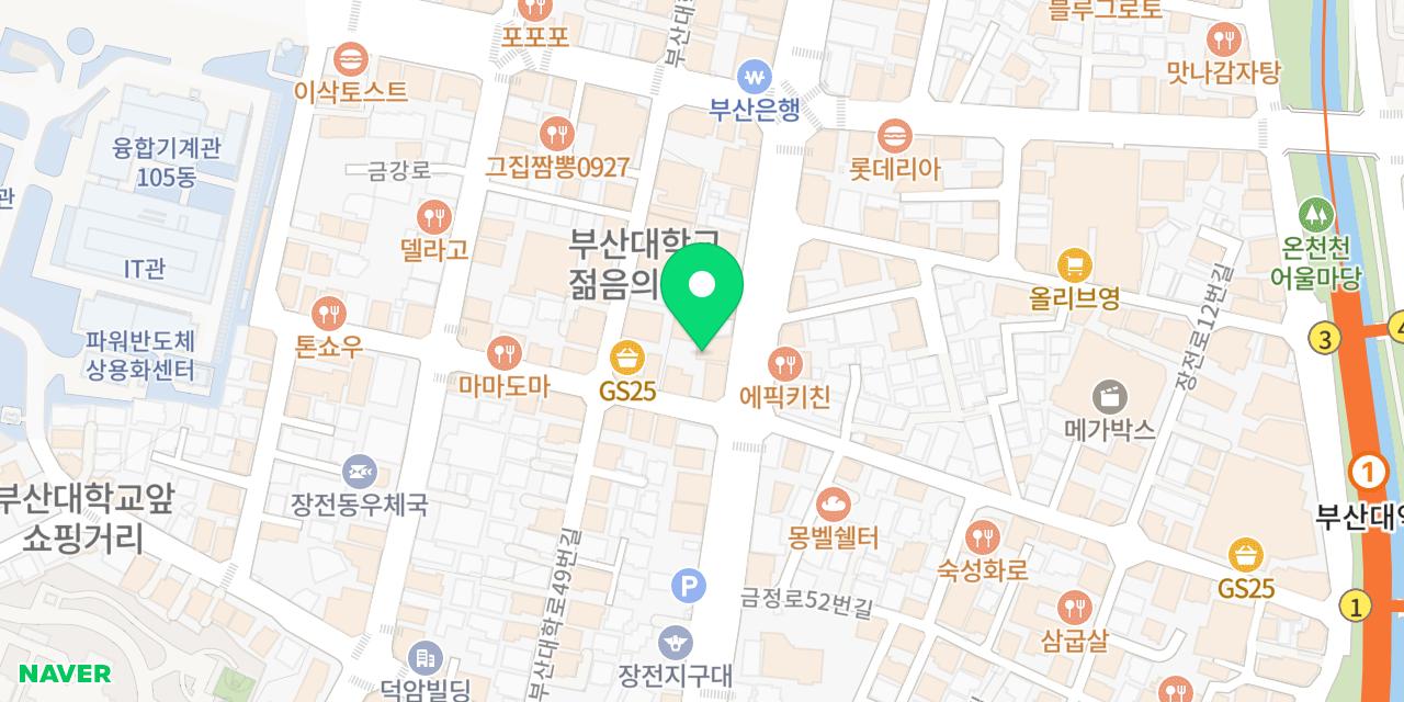 현풍닭칼국수 부산대점 위치가 표시된 지도