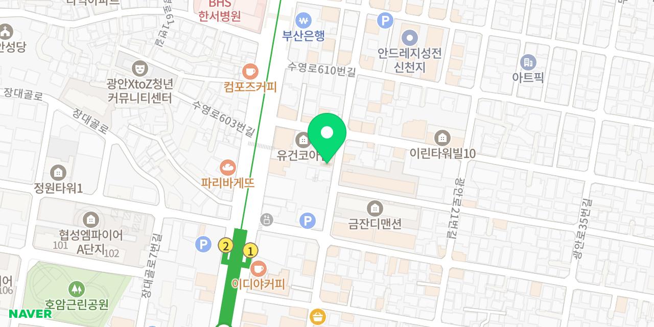 부산애 위치가 표시된 지도