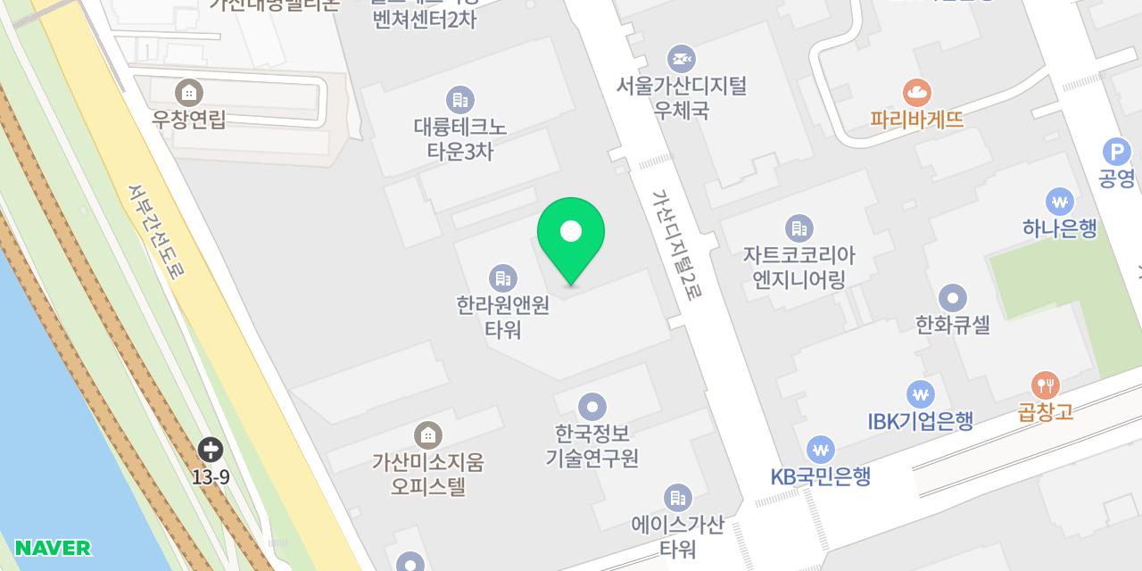 미태리 가산한라원앤원점 위치가 표시된 지도