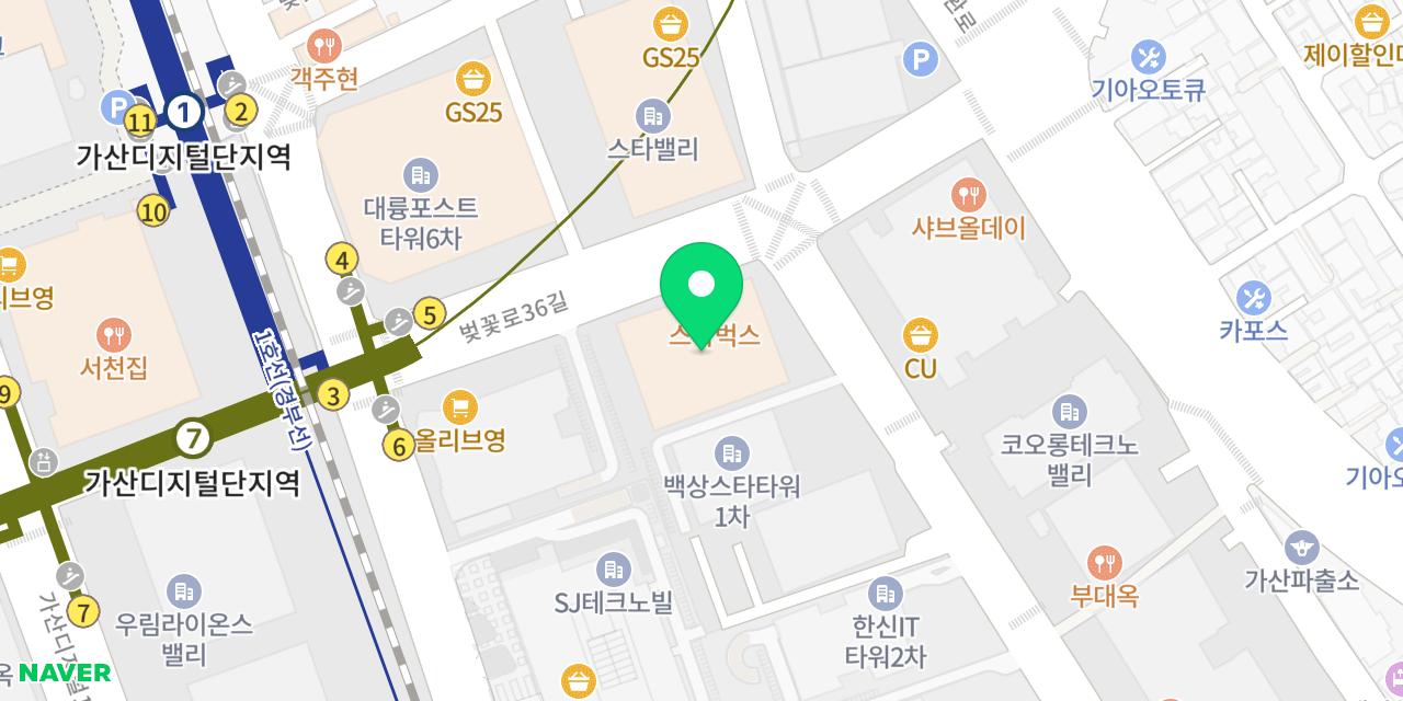 탕화쿵푸마라탕 가산점 위치가 표시된 지도
