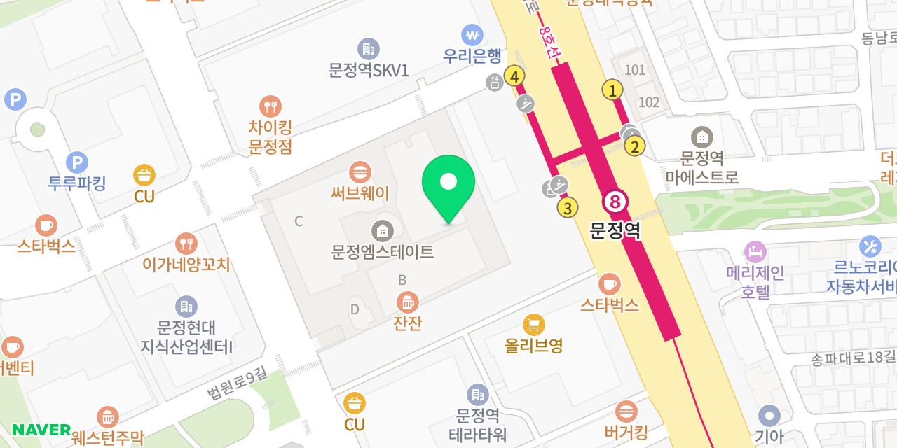 큰집닭강정 문정점 위치가 표시된 지도