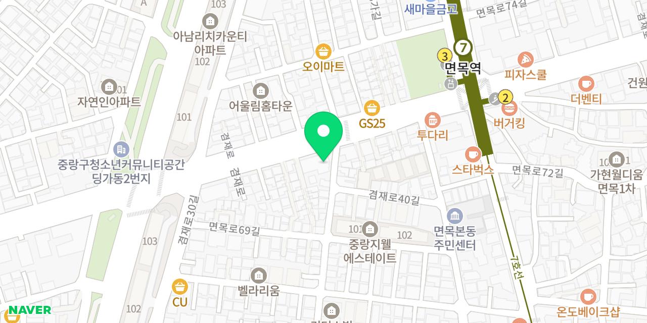 육회바른연어 면목점 위치가 표시된 지도