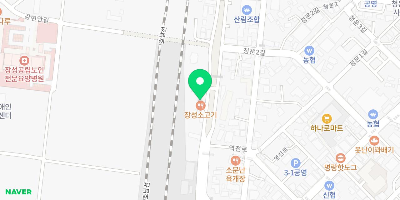 장성소고기 위치가 표시된 지도