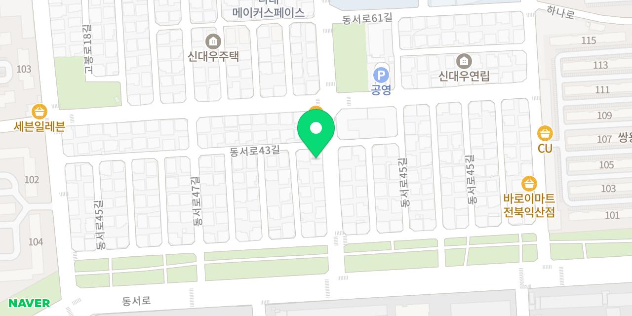 장군왕족발 익산본점 위치가 표시된 지도