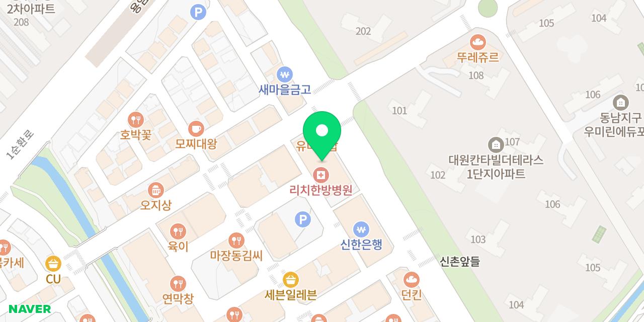 유미초밥 청주동남점 위치가 표시된 지도