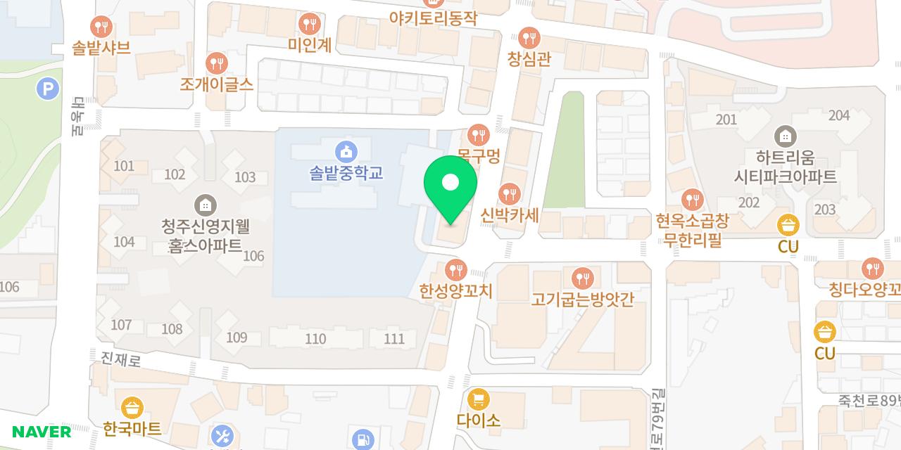 용용선생 청주지웰복대점 위치가 표시된 지도