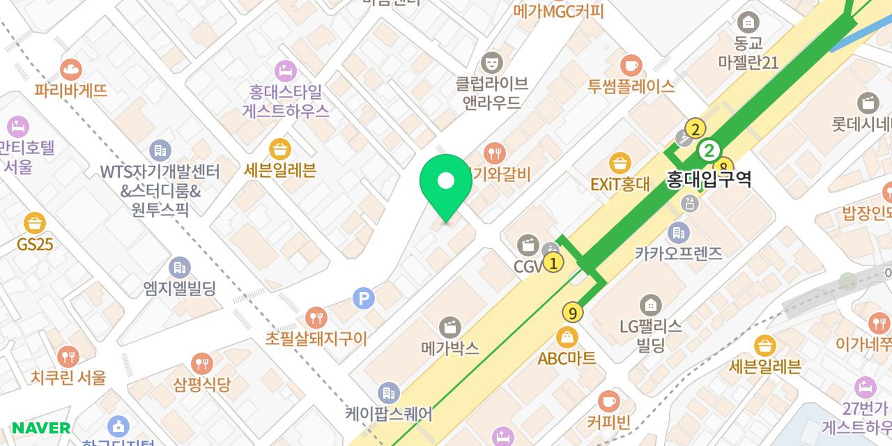 불이아 홍대본점 위치가 표시된 지도