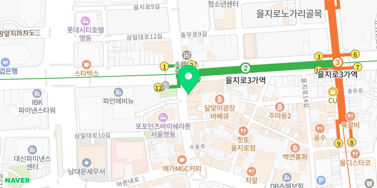 을지오뎅 위치가 표시된 지도