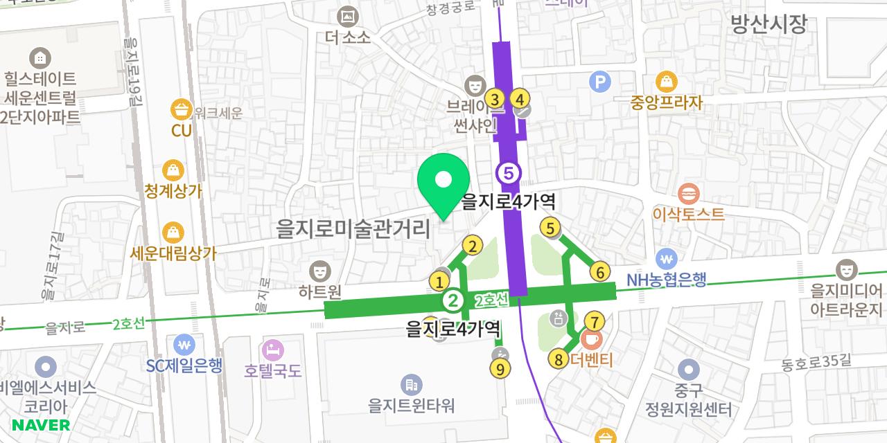 잘빠진메밀 을지로직영점 위치가 표시된 지도